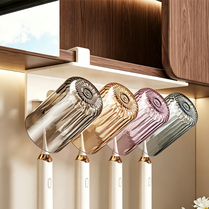 Under Cabinet Toothbrush and Cup Storage Rack