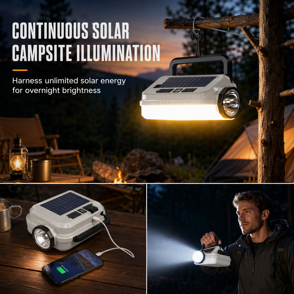 🔋Dual‑Light Solar Camping Lantern‑Multi‑Function Portable Solar Work Light with Power Bank, Hanging Emergency Lamp for Camping Hiking Power‑Outage💡
