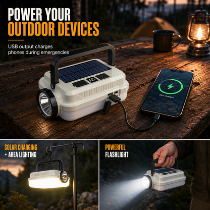 🔋Dual‑Light Solar Camping Lantern‑Multi‑Function Portable Solar Work Light with Power Bank, Hanging Emergency Lamp for Camping Hiking Power‑Outage💡