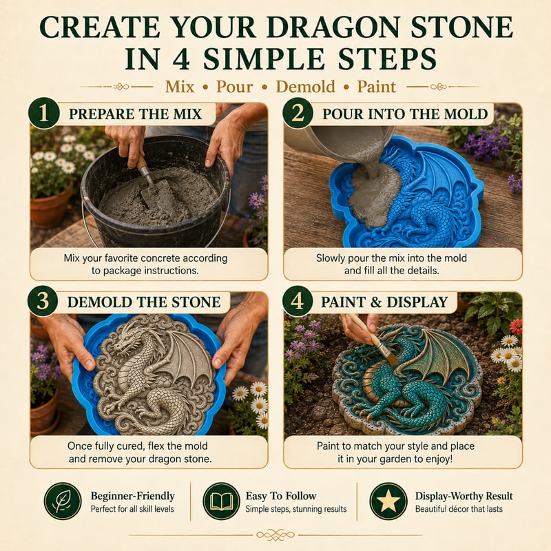 Reusable Dragon Stepping Stone Mold for DIY Garden Paths