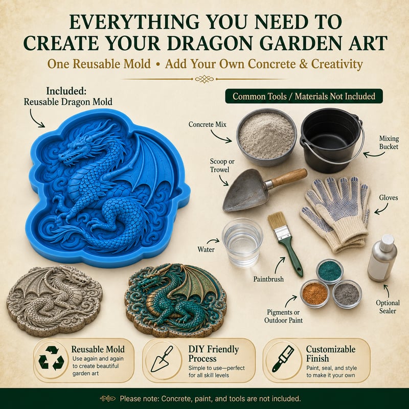 Reusable Dragon Stepping Stone Mold for DIY Garden Paths