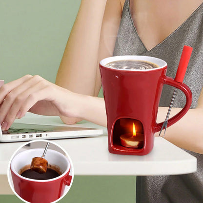 🍫🎄50% OFF NOW! Ceramic Chocolate Fondue Mug – Tealight Melting Cup for Chocolate & Cheese, Portable Dipping Pot for Romantic Date, Family Party & Christmas Gatherin