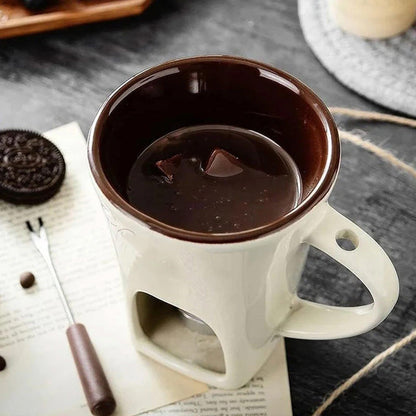 🍫🎄50% OFF NOW! Ceramic Chocolate Fondue Mug – Tealight Melting Cup for Chocolate & Cheese, Portable Dipping Pot for Romantic Date, Family Party & Christmas Gatherin