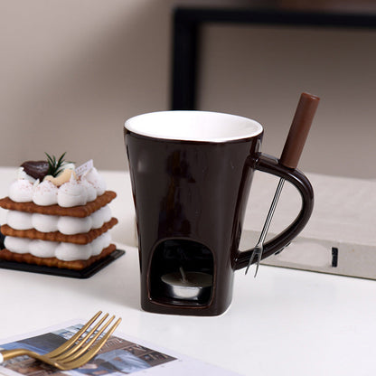 🍫🎄50% OFF NOW! Ceramic Chocolate Fondue Mug – Tealight Melting Cup for Chocolate & Cheese, Portable Dipping Pot for Romantic Date, Family Party & Christmas Gatherin