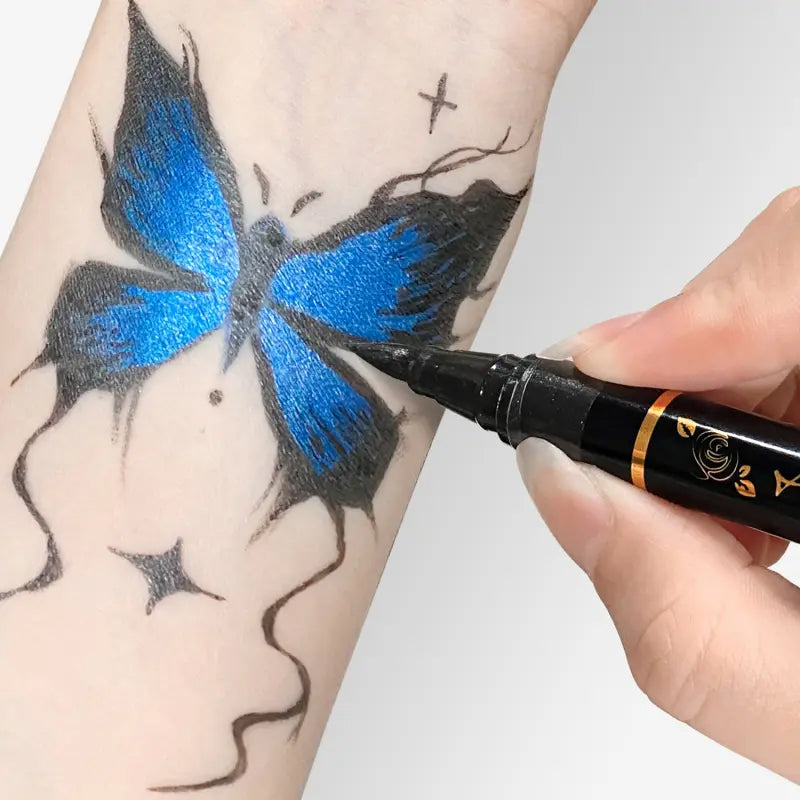 Cosmetic Grade Temporary Tattoo Markers for Skin, 10/15/30 Vibrant Colors Flexible Brush Tip Pens, 30 Colors+12 Stencils, High Detail, Face Makeup Halloween, None Toxic, Office Stationery Writing Tool