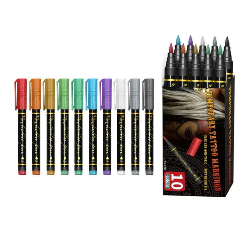 Cosmetic Grade Temporary Tattoo Markers for Skin, 10/15/30 Vibrant Colors Flexible Brush Tip Pens, 30 Colors+12 Stencils, High Detail, Face Makeup Halloween, None Toxic, Office Stationery Writing Tool