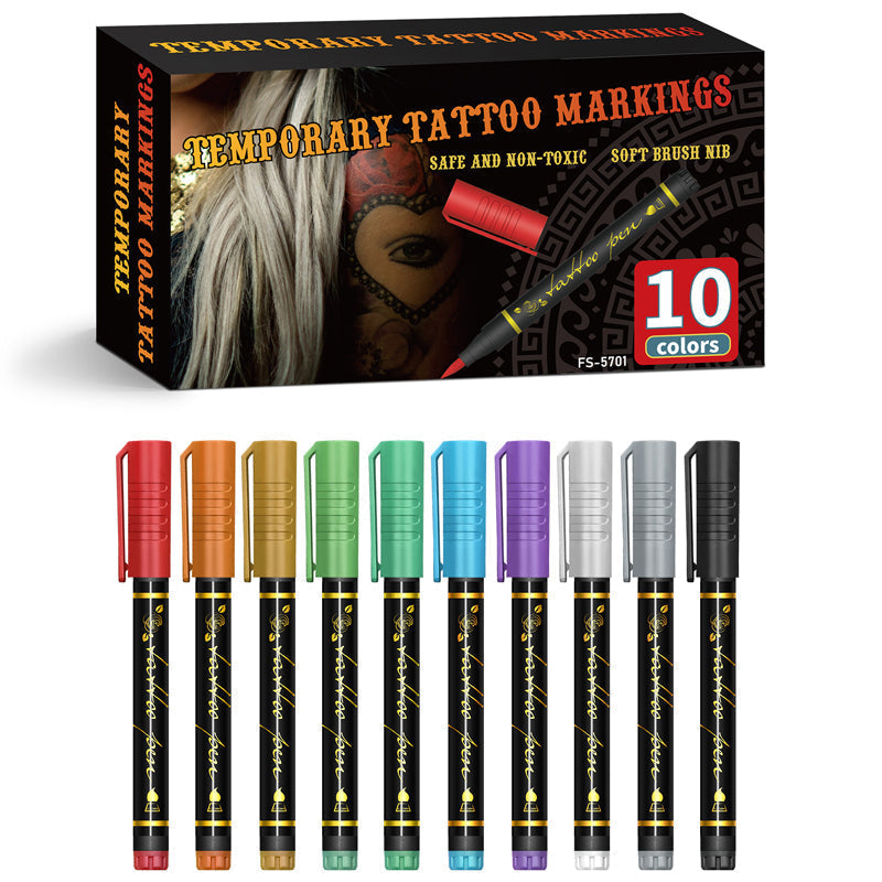 Cosmetic Grade Temporary Tattoo Markers for Skin, 10/15/30 Vibrant Colors Flexible Brush Tip Pens, 30 Colors+12 Stencils, High Detail, Face Makeup Halloween, None Toxic, Office Stationery Writing Tool