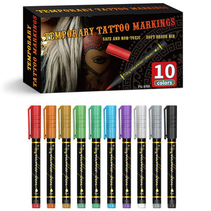 Cosmetic Grade Temporary Tattoo Markers for Skin, 10/15/30 Vibrant Colors Flexible Brush Tip Pens, 30 Colors+12 Stencils, High Detail, Face Makeup Halloween, None Toxic, Office Stationery Writing Tool