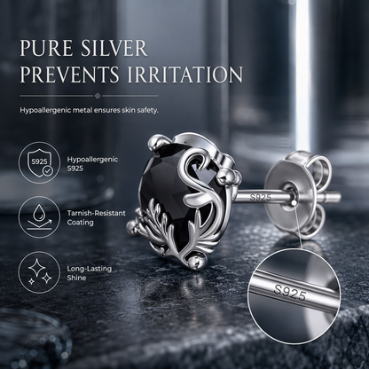 🖤 Gothic Vine Stud Earrings: S925 Silver, Black Zirconia, Hypoallergenic, Lightweight, Vintage Gothic Style