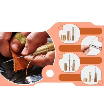 🪡 LIMITED-TIME 50% OFF! ✨ Leather Sewing Awl Kit with Waxed Thread – Interchangeable Needles, 6 Pcs 🧵