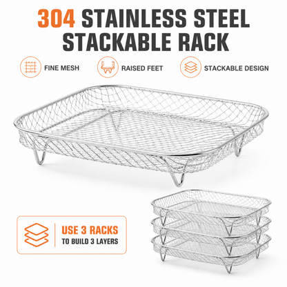 3-Layer 304 Stainless Steel Air Fryer Rack, Stackable Grill Basket and Toast Rack for Chicken Wings and Toast, Cooking Rack for Indoor Kitchen Grill Accessories, Grilling Accessories