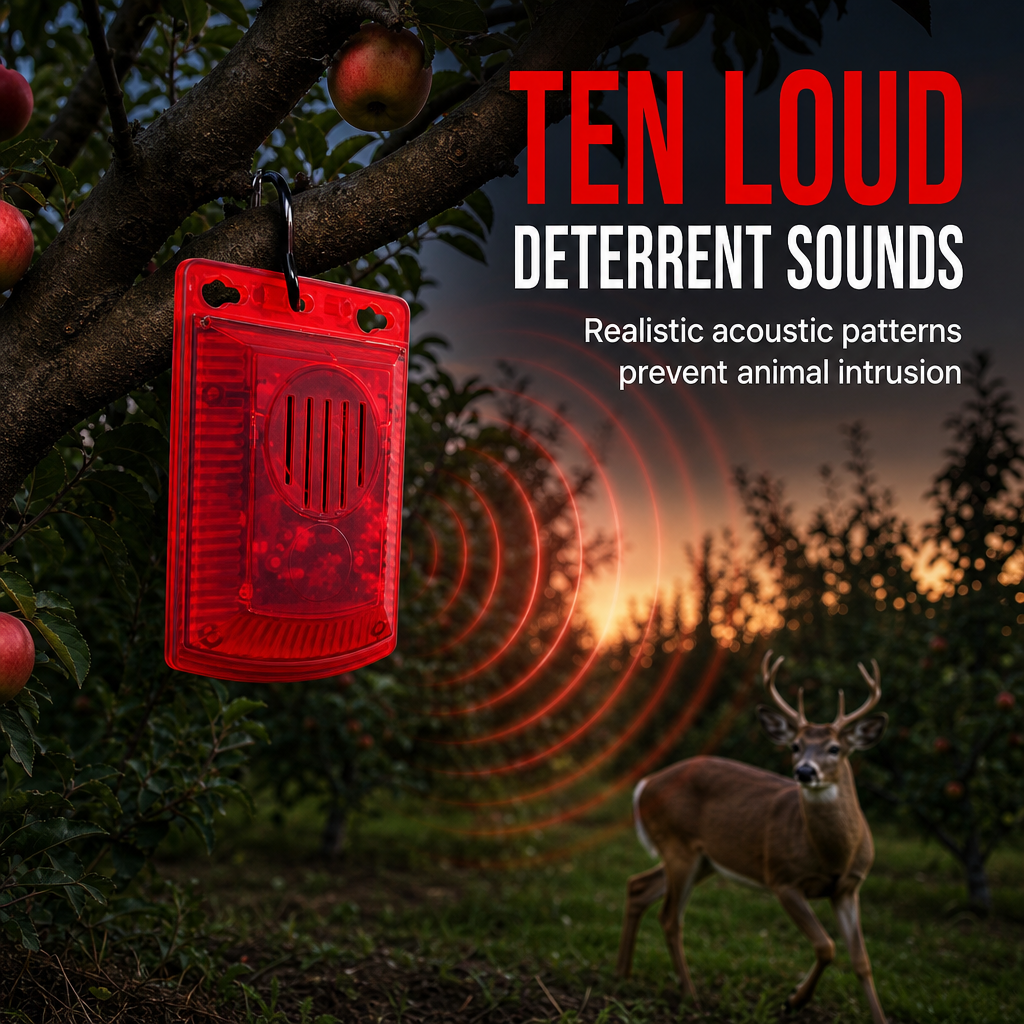 🚨🔥 Solar Outdoor Wildlife Alarm – Sound & Flash Deterrent for Gardens & Crops