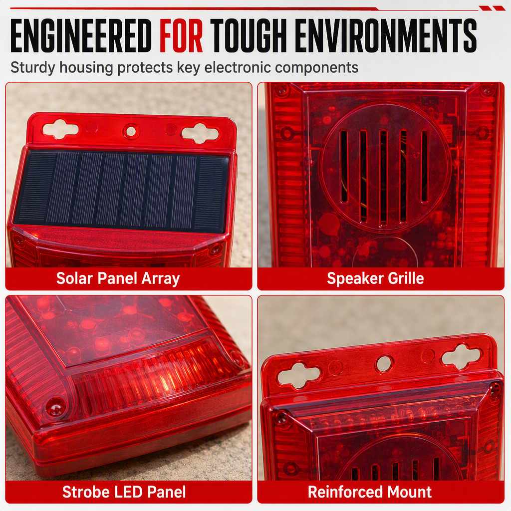 🚨🔥 Solar Outdoor Wildlife Alarm – Sound & Flash Deterrent for Gardens & Crops