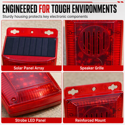 🚨🔥 Solar Outdoor Wildlife Alarm – Sound & Flash Deterrent for Gardens & Crops