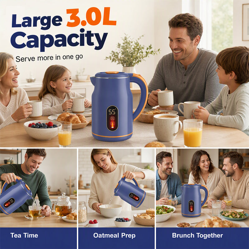 🎁2026 New Arrivals 50% OFF💥☕ Smart Electric Kettle: 3L, 1500W Fast Boil, 55°C Keep Warm, Temp Display, Cool-Touch