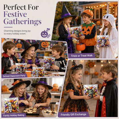 🎃🍪 Halloween Self-Sealing Treat Bags – Cute Packaging for Cookies & Candy