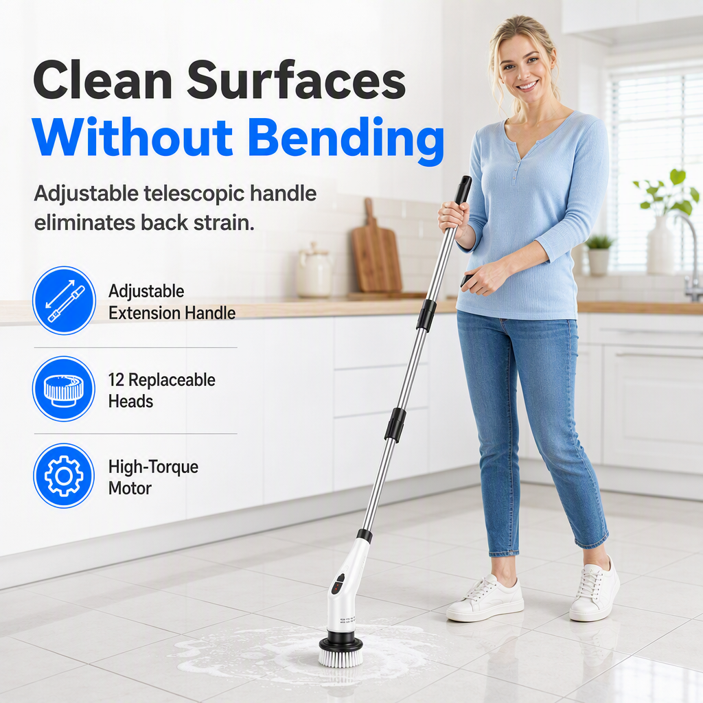 ⚡🛁 Cordless Electric Cleaning Brush – Extendable Spin Scrubber for Bathroom & Floors