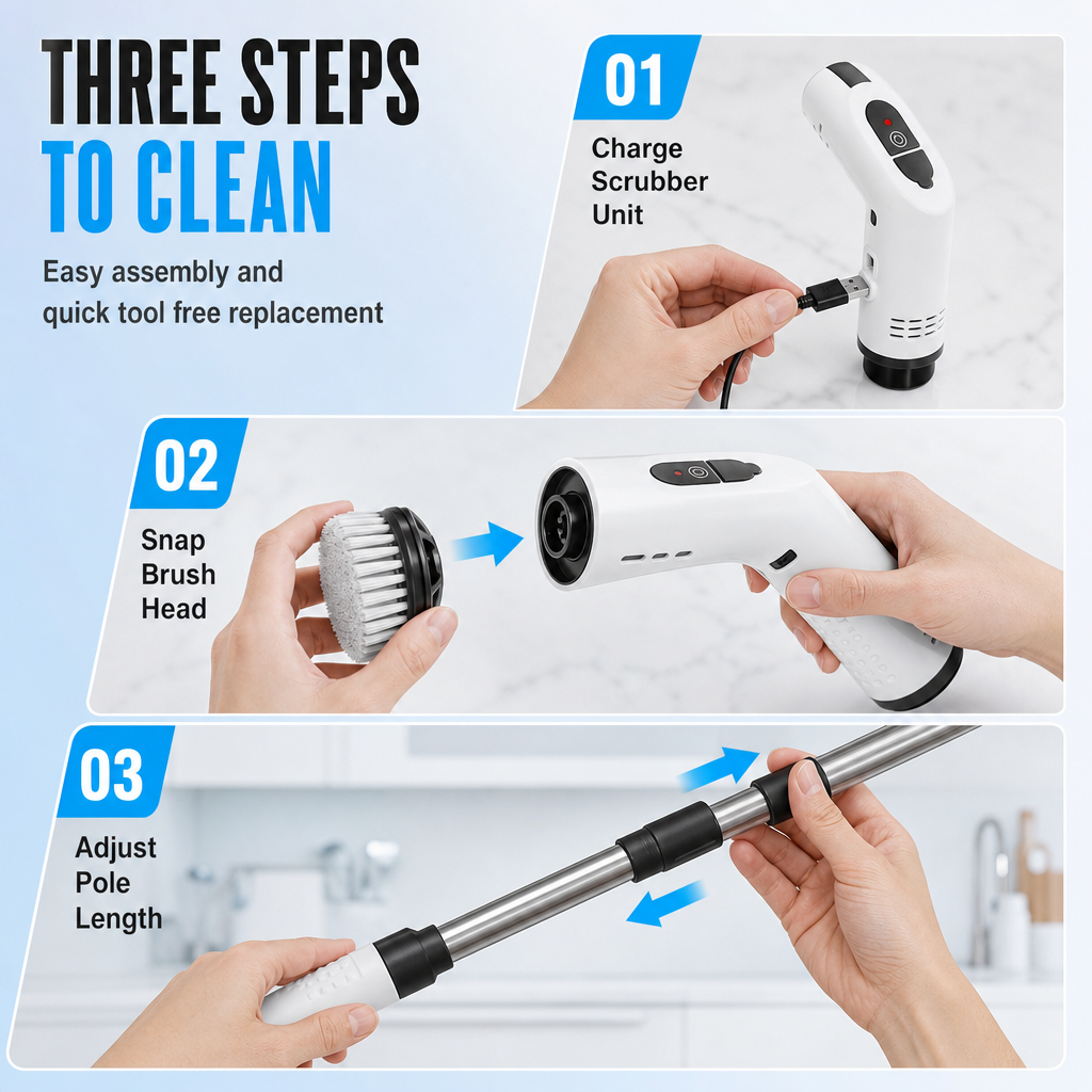 ⚡🛁 Cordless Electric Cleaning Brush – Extendable Spin Scrubber for Bathroom & Floors