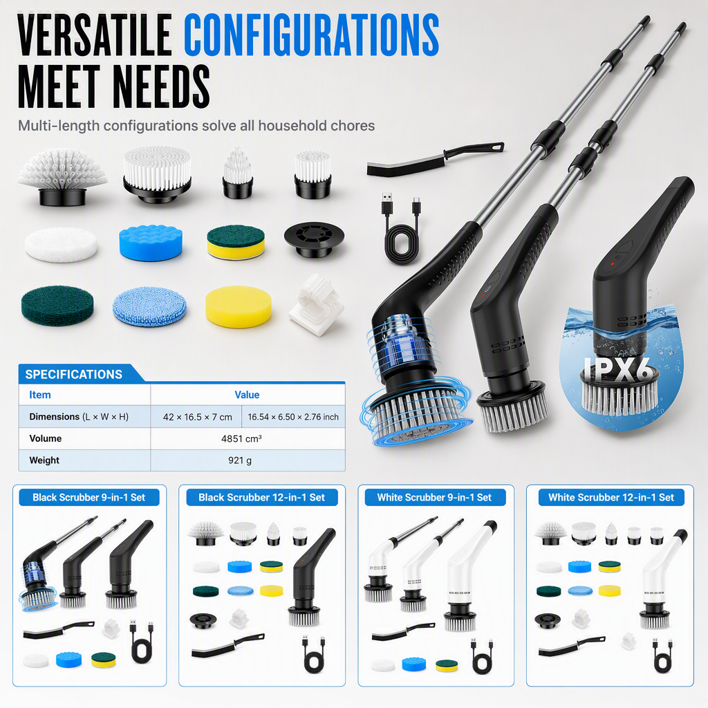 ⚡🛁 Cordless Electric Cleaning Brush – Extendable Spin Scrubber for Bathroom & Floors