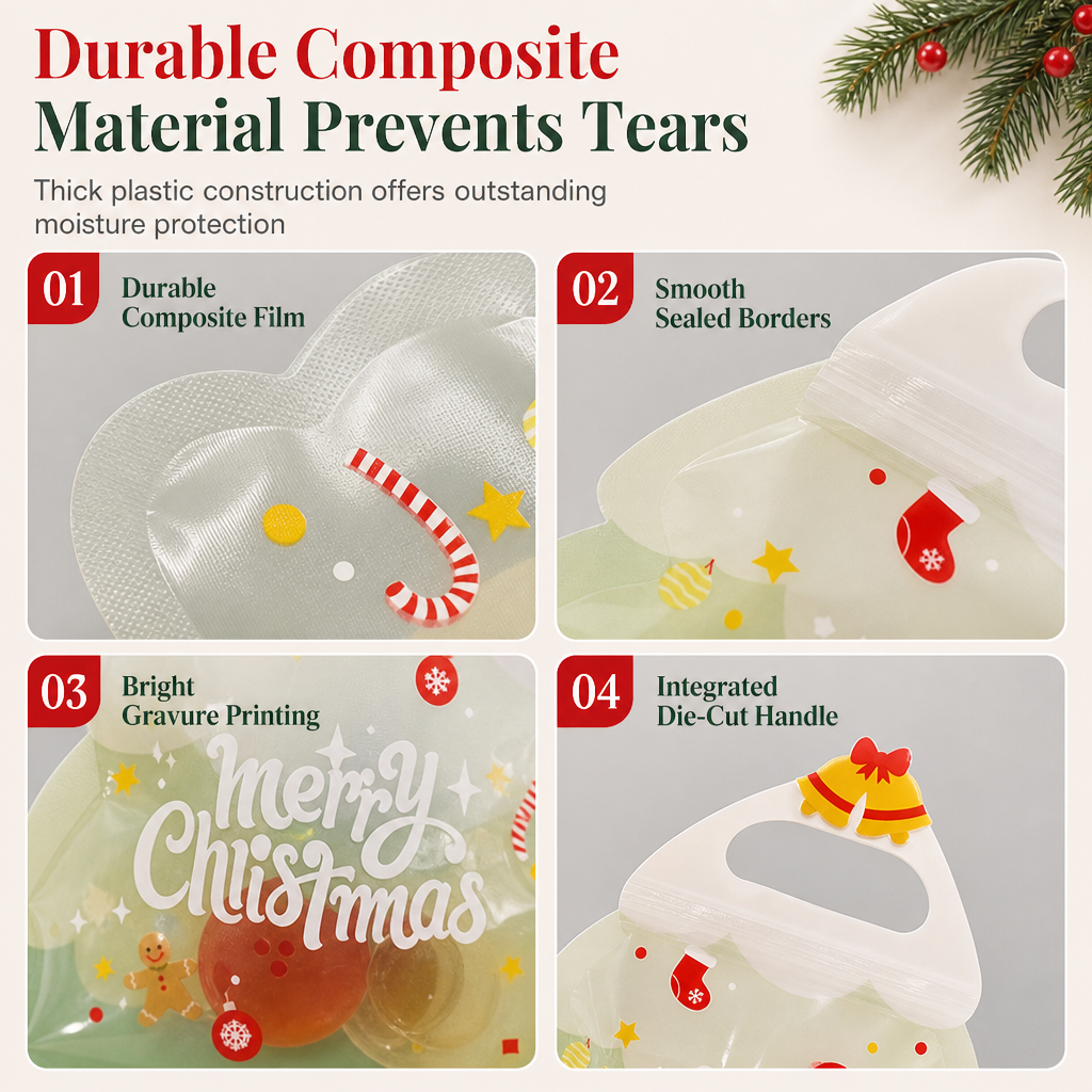 Cute Christmas Tree Transparent Gift Bag with Handle