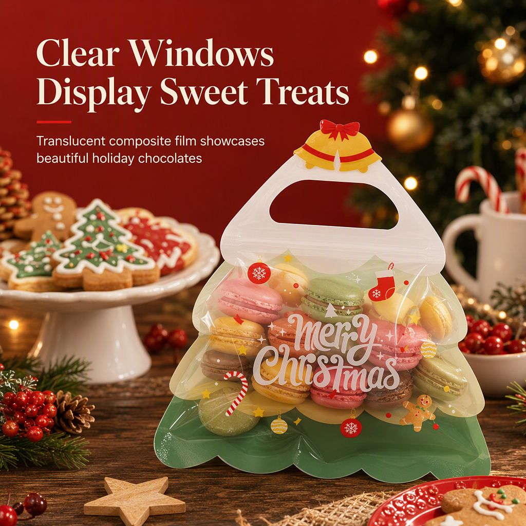 Cute Christmas Tree Transparent Gift Bag with Handle