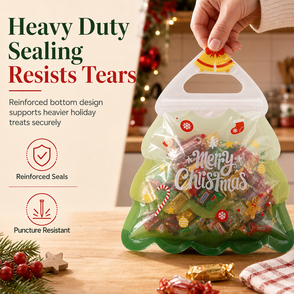 Cute Christmas Tree Transparent Gift Bag with Handle