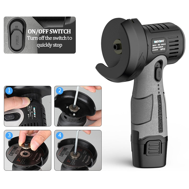 📢📢50% OFF !! ⏰Mini Angle Grinder: 400W, 15000 RPM, Cordless, 1500mAh, with Cutting Disc & Safety Guard