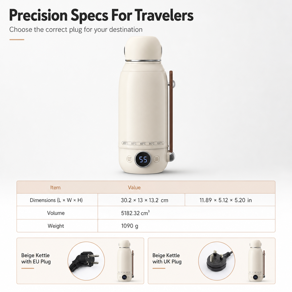 ✨ 800 ml travel kettle with temperature control – safe hot water whenever you’re on the go