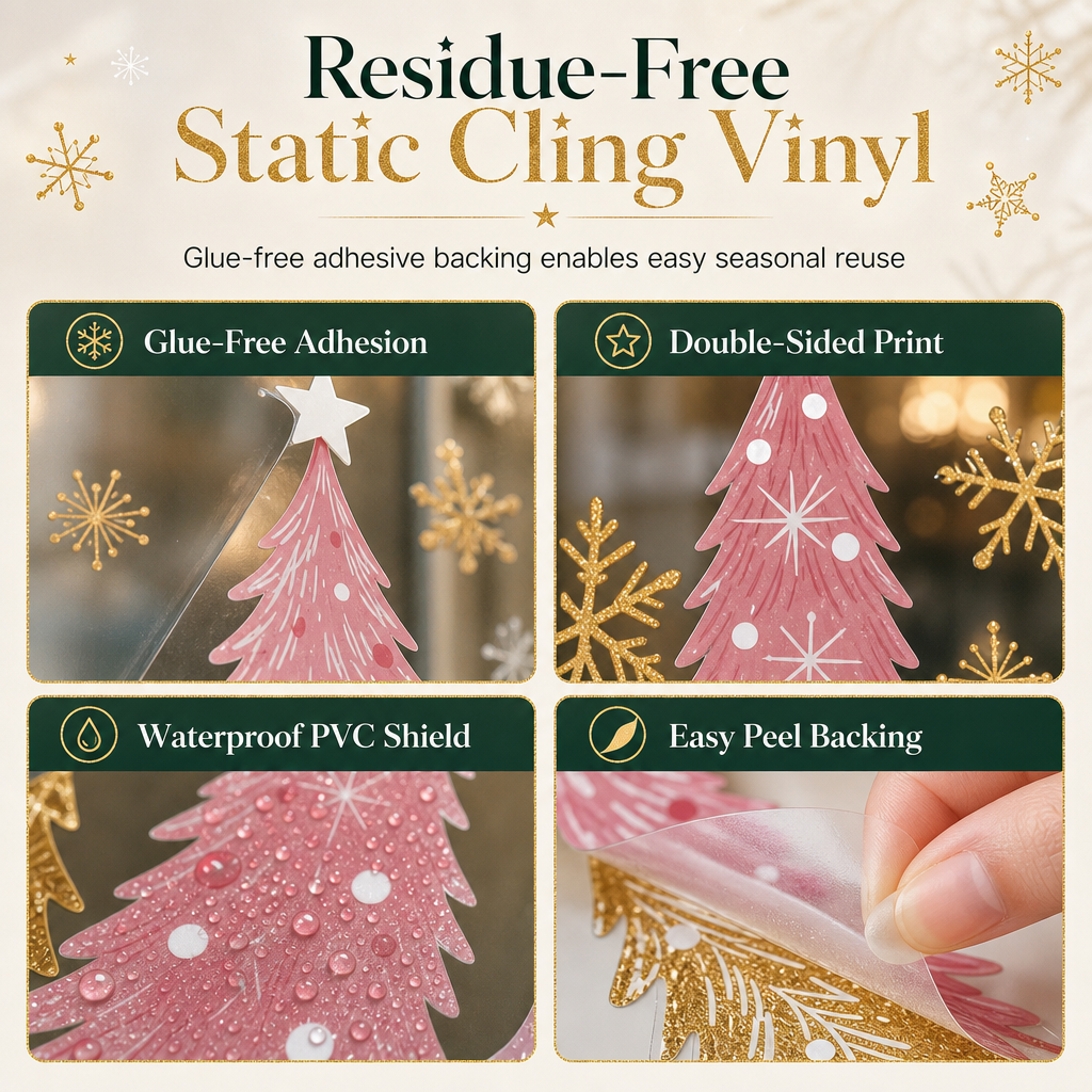 🎄🪟 3-Piece Christmas Window Cling Set – Glue-Free Static Holiday Decor