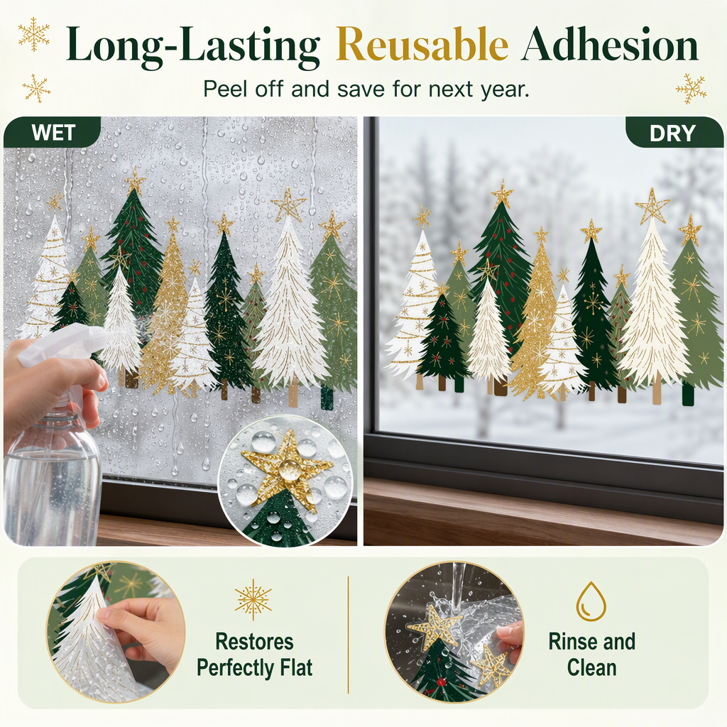 🎄🪟 3-Piece Christmas Window Cling Set – Glue-Free Static Holiday Decor