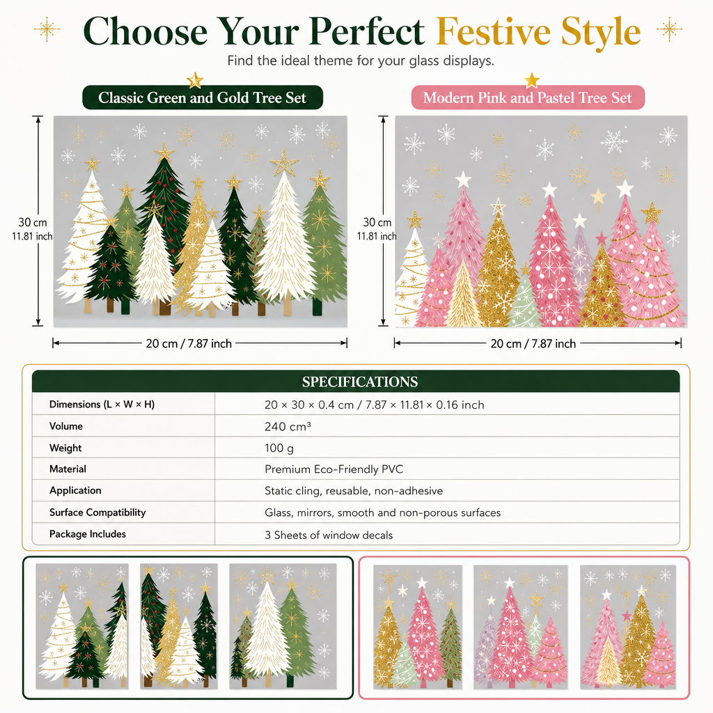 🎄🪟 3-Piece Christmas Window Cling Set – Glue-Free Static Holiday Decor
