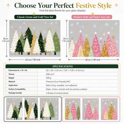 🎄🪟 3-Piece Christmas Window Cling Set – Glue-Free Static Holiday Decor
