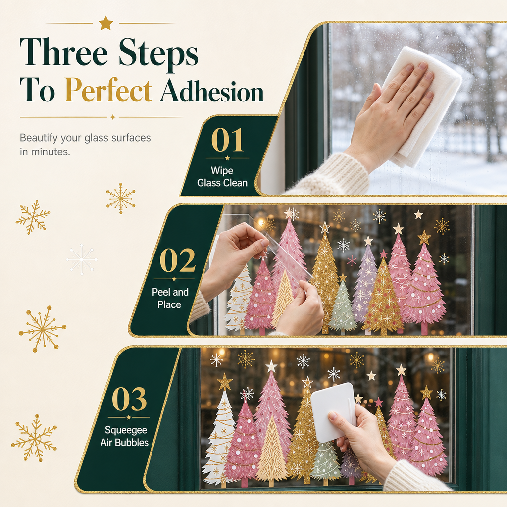 🎄🪟 3-Piece Christmas Window Cling Set – Glue-Free Static Holiday Decor