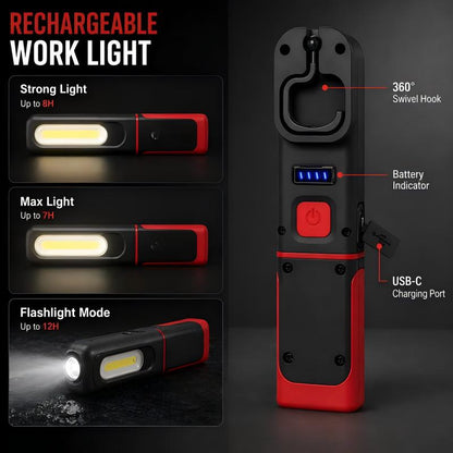 🥳2026 HOT SALE🥳💞50K+ SOLD! 🔦🧲 50% OFF! Rechargeable COB LED Work Light – 350lm, magnetic base & 360° rotation. Hands-free for repairs & camping! 🛡️💪