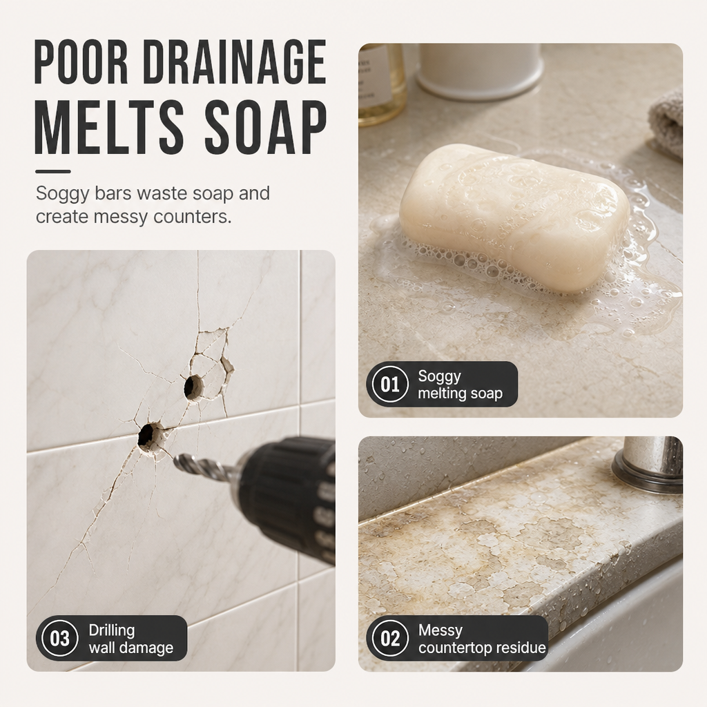 📢📢50% OFF !! ⏰Vacuum Suction Soap Dish: V-Shaped Drainage, Rustproof Aluminum, No Drilling, Twist-Lock🧼