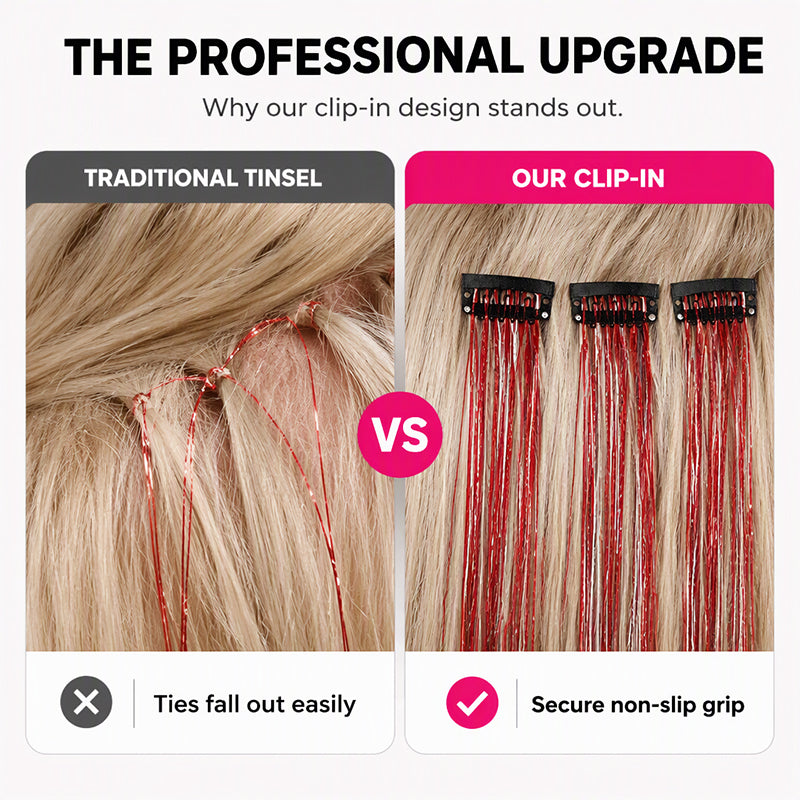 🏆🔥LAST DAY BUY 1 GET 1 FREE💖Sparkle Clip-In Hair Tinsel ✨ | Easy Clip On, No Hair Damage | UK Party Favourite ✅