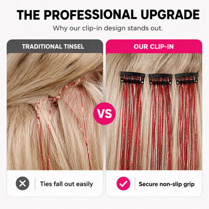 🏆🔥LAST DAY BUY 1 GET 1 FREE💖Sparkle Clip-In Hair Tinsel ✨ | Easy Clip On, No Hair Damage | UK Party Favourite ✅