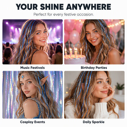 🏆🔥LAST DAY BUY 1 GET 1 FREE💖Sparkle Clip-In Hair Tinsel ✨ | Easy Clip On, No Hair Damage | UK Party Favourite ✅