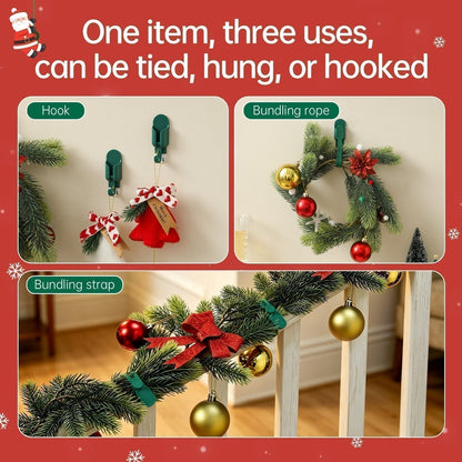 🎄  50% OFF! 🎁 Silicone Christmas Wreath Ties & Traceless Hooks – Reusable, Damage-Free Holiday Decor Hanging Kit ✨