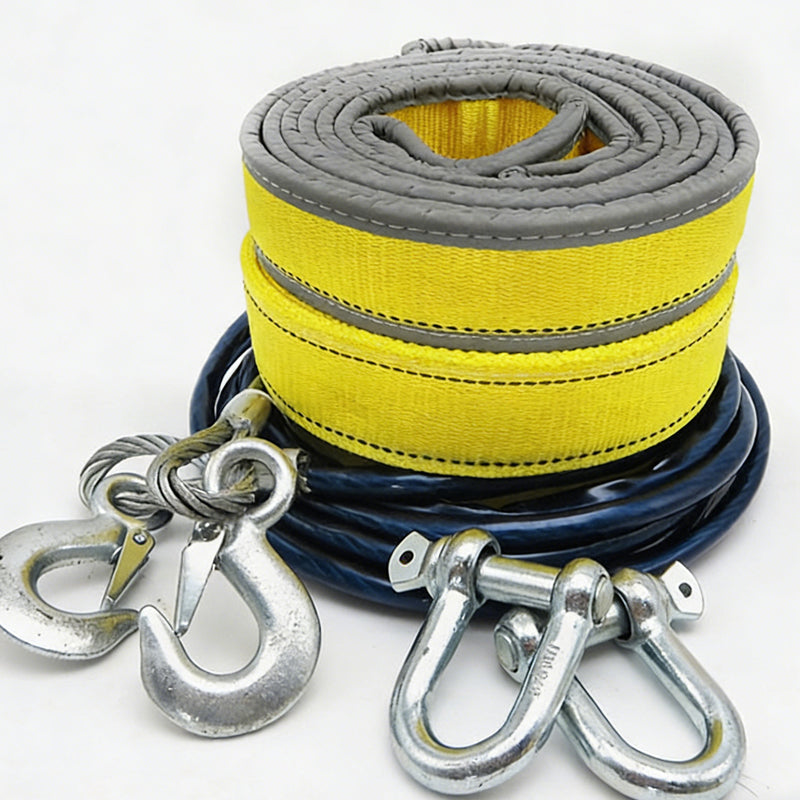 🔧 8-Ton Tow Rope with U-Shackle Hooks: Heavy-Duty, Reflective, Reinforced Loops, 4m