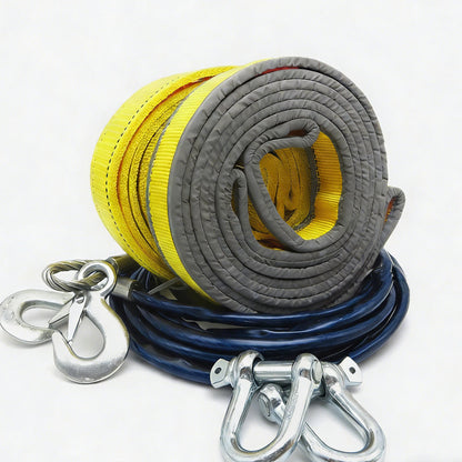 🔧 8-Ton Tow Rope with U-Shackle Hooks: Heavy-Duty, Reflective, Reinforced Loops, 4m