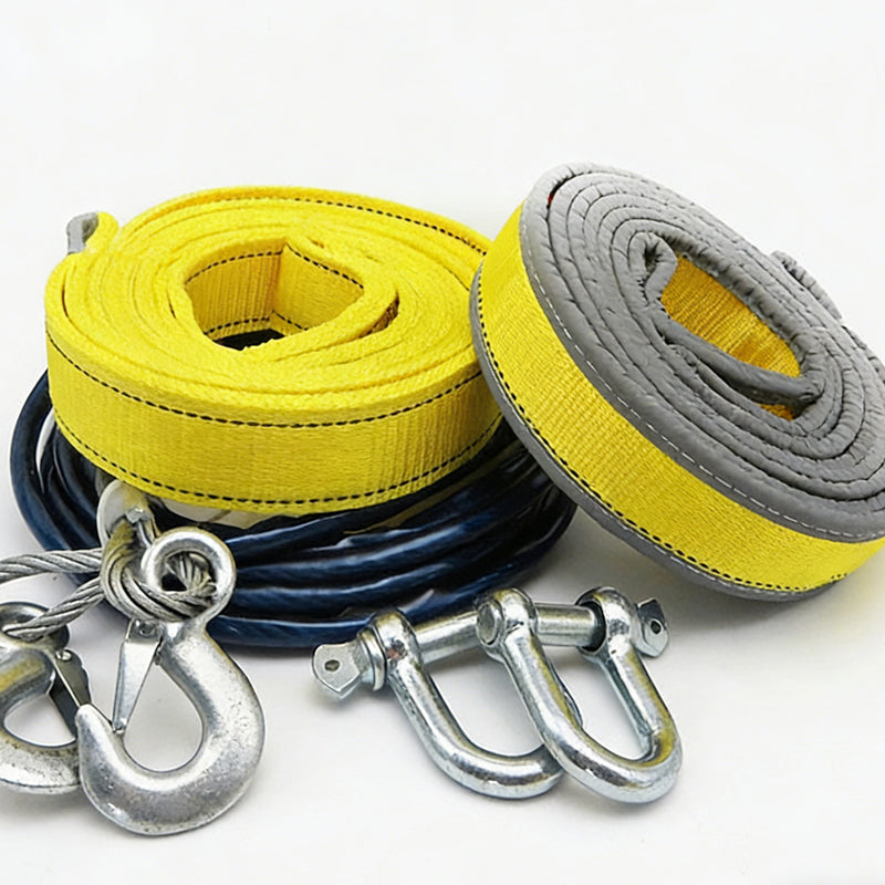 🔧 8-Ton Tow Rope with U-Shackle Hooks: Heavy-Duty, Reflective, Reinforced Loops, 4m