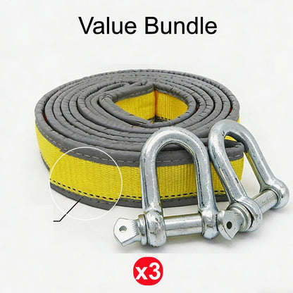 🔧 8-Ton Tow Rope with U-Shackle Hooks: Heavy-Duty, Reflective, Reinforced Loops, 4m