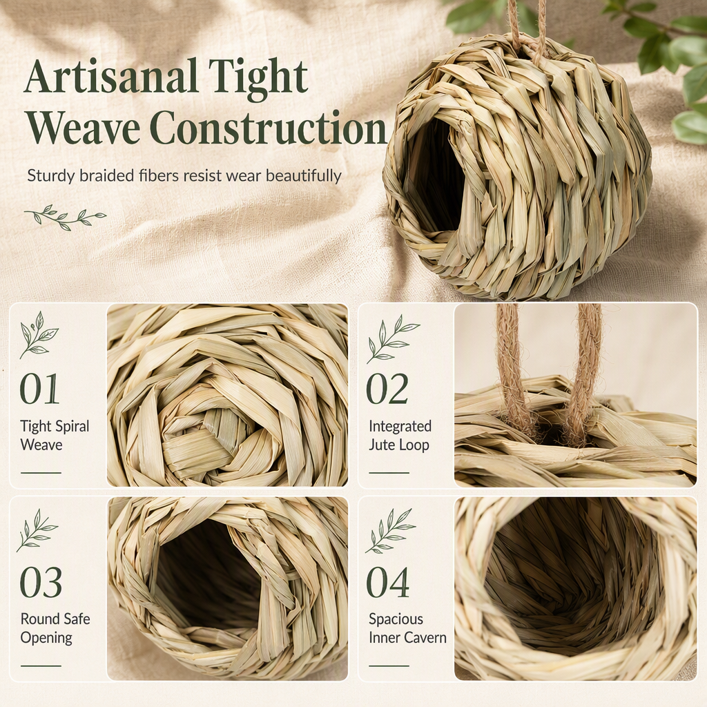 📢📢50% OFF !! ⏰Handwoven Straw Spherical Bird Nest with Round Opening for Outdoor Garden and Yard Decoration