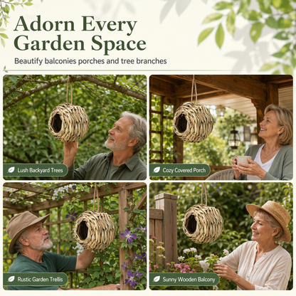 📢📢50% OFF !! ⏰Handwoven Straw Spherical Bird Nest with Round Opening for Outdoor Garden and Yard Decoration