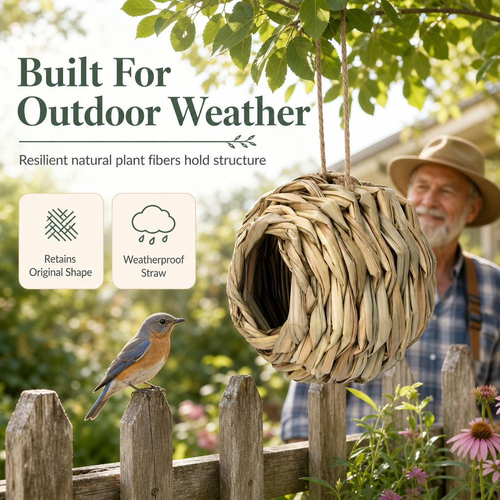 📢📢50% OFF !! ⏰Handwoven Straw Spherical Bird Nest with Round Opening for Outdoor Garden and Yard Decoration