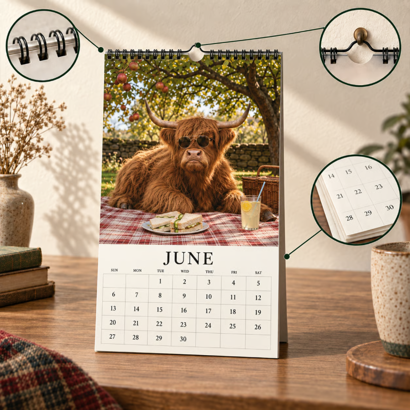 2027 Grumpy Highland Cows A4 Wall Calendar