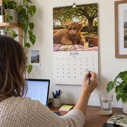 2027 Grumpy Highland Cows A4 Wall Calendar