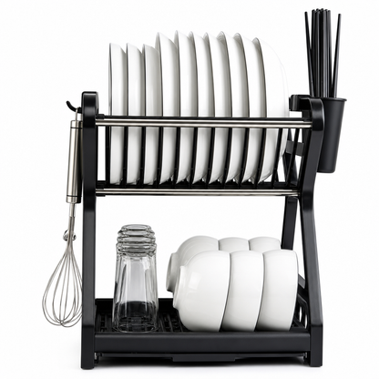 ⏰ Multi-Layer Steel Dish Drying Rack – Vertical Storage, Drip Tray, Tool-Free Install ✨