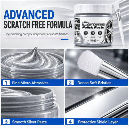 ✨50% OFF NOW! Metal Chrome Polish & Restorer Paste with Brush – Heavy-Duty Chrome Polishing Cream, Oxidation Remover for Car Wheels, Metal Trim, Faucets & Chrome Surfaces